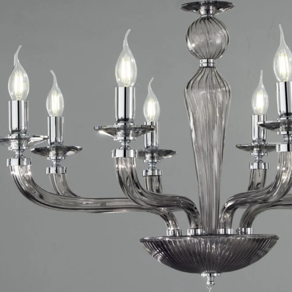 Classic 8 Lights Handmade Glass Rigaton and Metal Chandelier - Fievole Viadurini