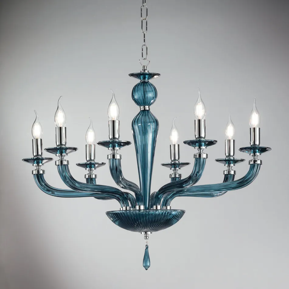 Classic 8 Lights Handmade Glass Rigaton and Metal Chandelier - Fievole Viadurini