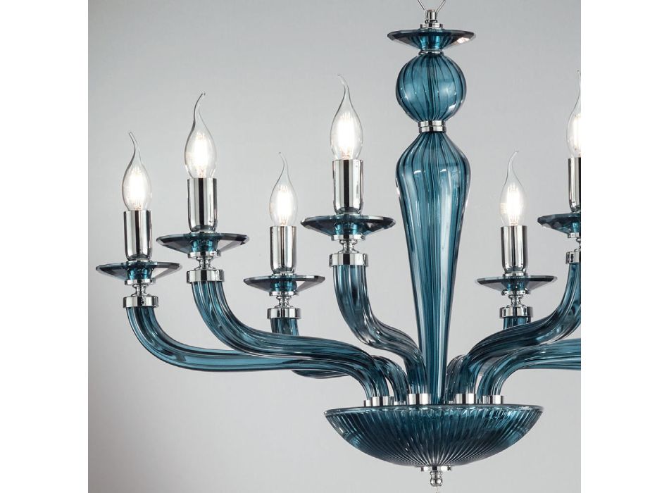 Classic 8 Lights Handmade Glass Rigaton and Metal Chandelier - Fievole