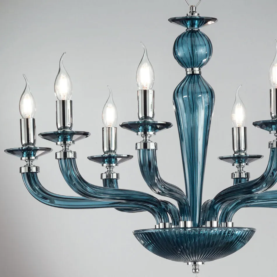 Classic 8 Lights Handmade Glass Rigaton and Metal Chandelier - Fievole Viadurini