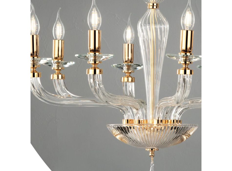 Classic 8 Lights Handmade Glass Rigaton and Metal Chandelier - Fievole