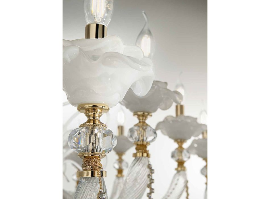 Classic Chandelier 8 Lights Blown Glass Floral Details - Bluminda