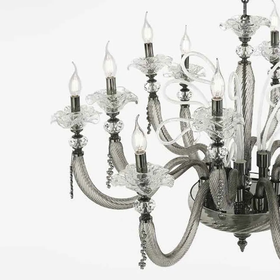 Classic Chandelier 8 Lights Blown Glass Floral Details - Bluminda Viadurini