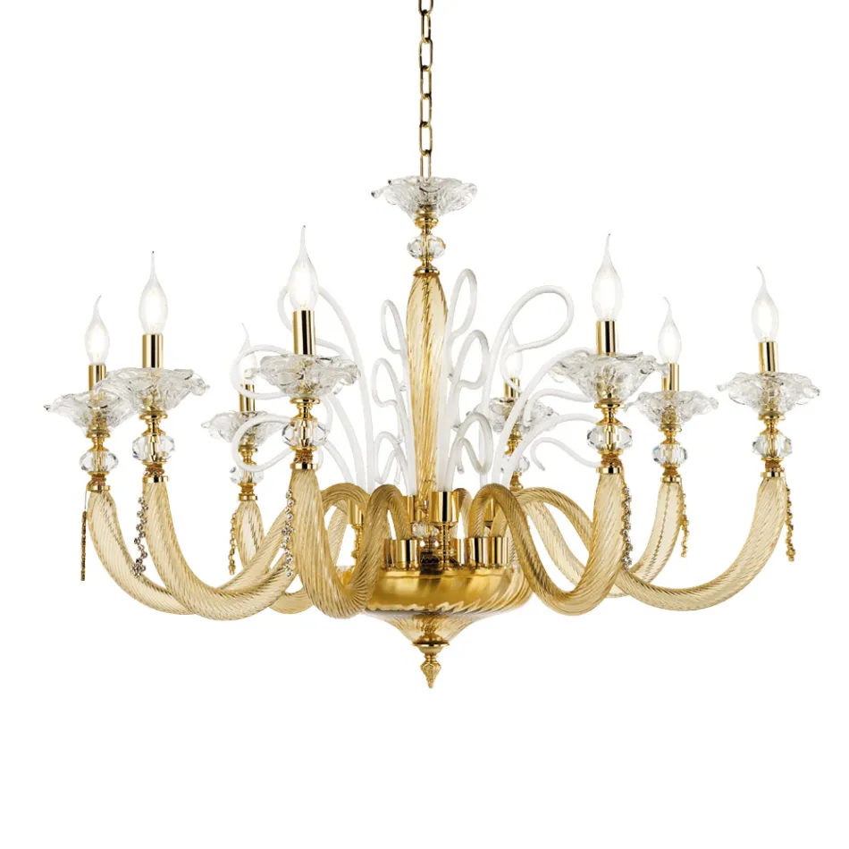 Classic Chandelier 8 Lights Blown Glass Floral Details - Bluminda Viadurini
