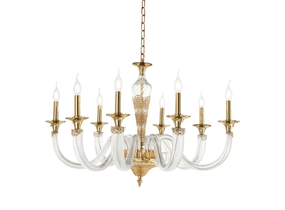 Classic 8 Lights Chandelier in Artisan Glass and Crystals - Magrena