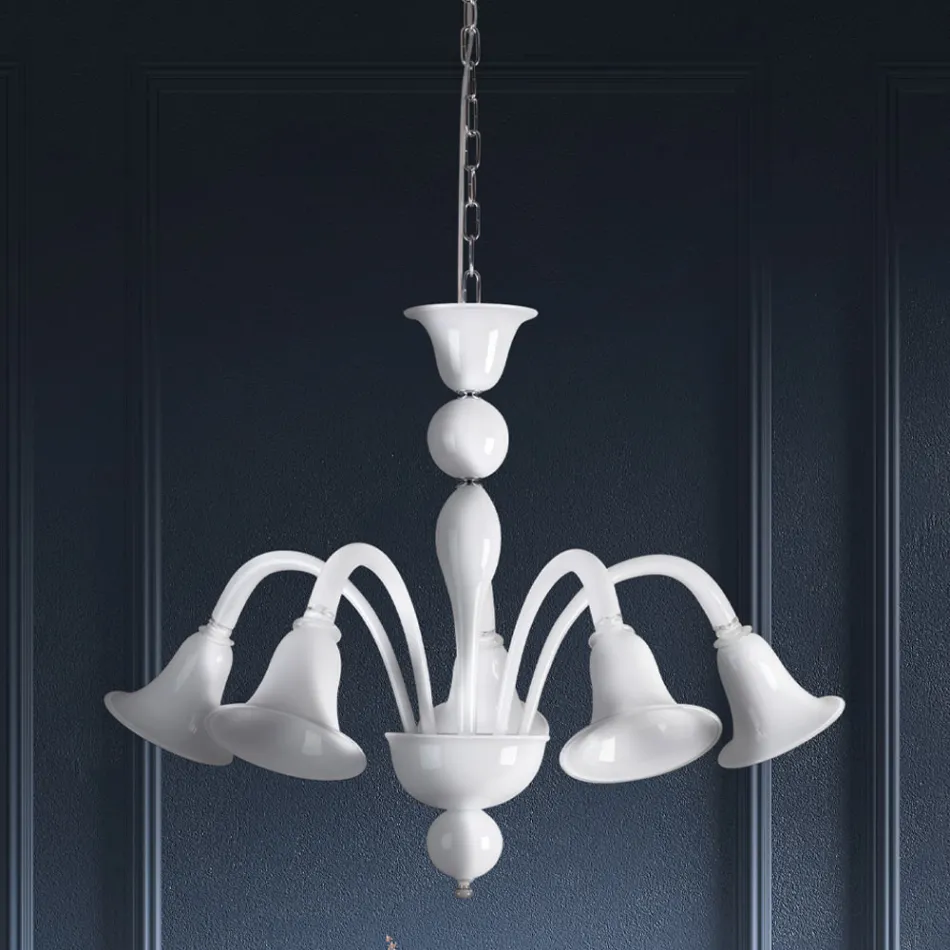Classic Artisan Chandelier in Blown White Venetian Glass - Elsa Viadurini