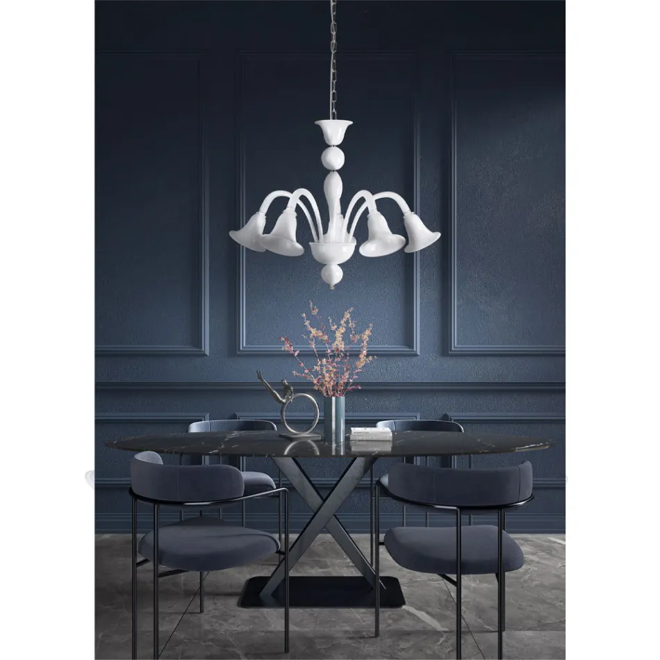 Classic Artisan Chandelier in Blown White Venetian Glass - Elsa Viadurini
