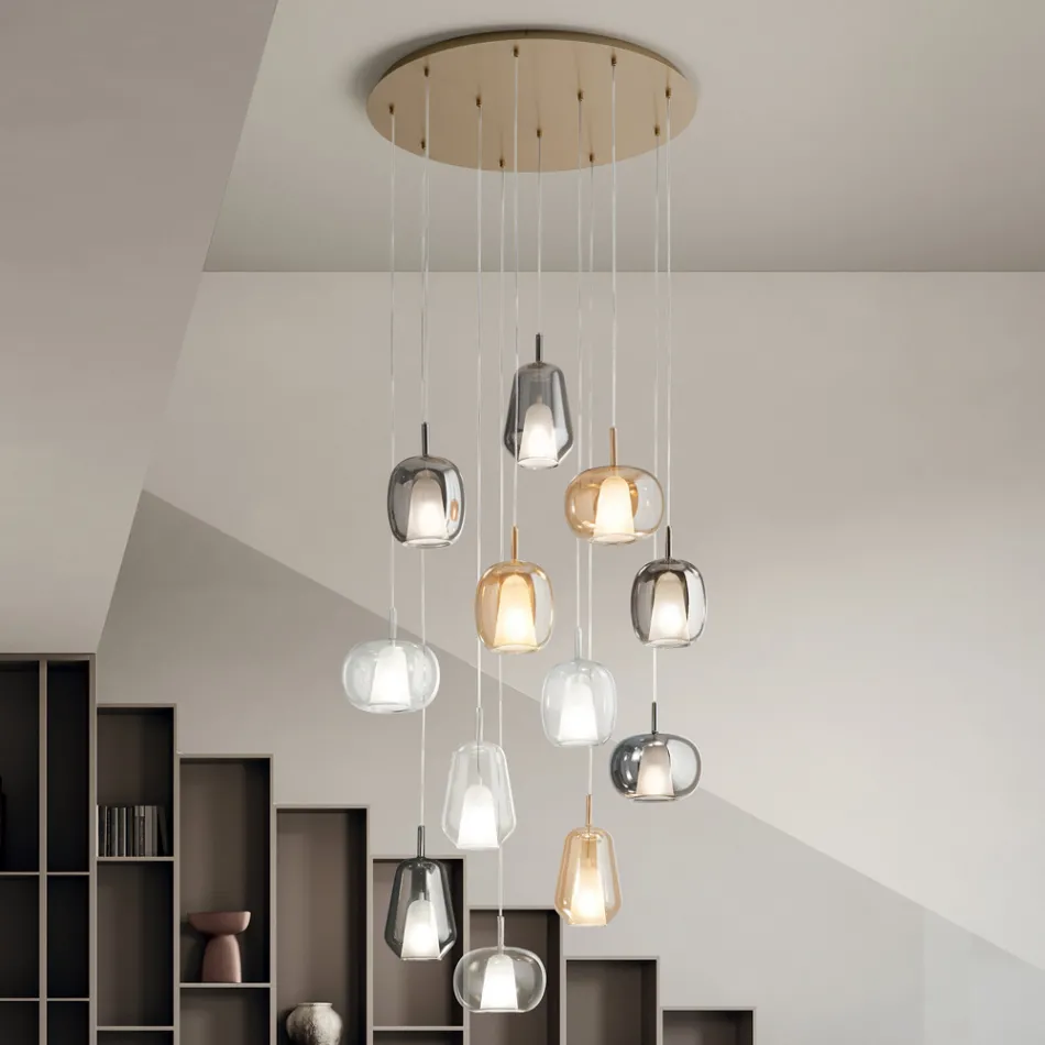 Chandelier with 12 Lights in Glass and Transparent Wire Made in Italy - Trilly Viadurini