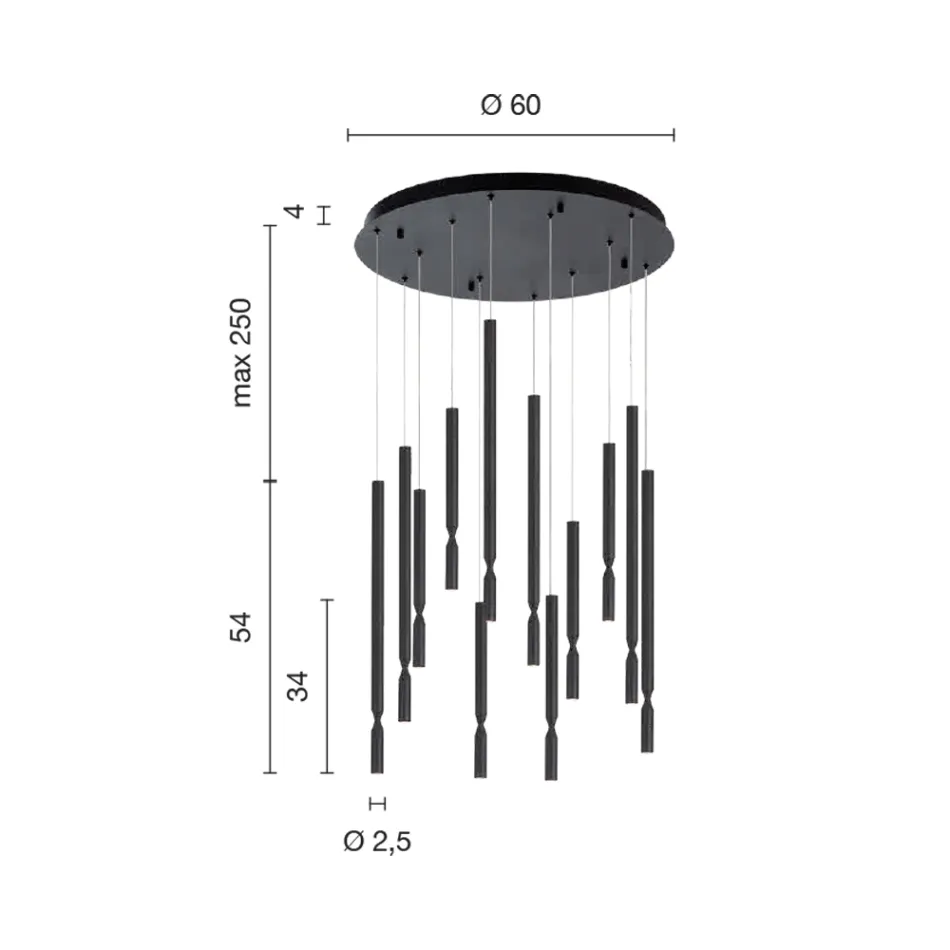 Chandelier with 12 LED Lights in Painted Metal and Adjustable Cables - Larch Viadurini