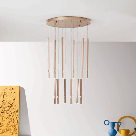 Chandelier with 12 LED Lights in Painted Metal and Adjustable Cables - Larch Viadurini