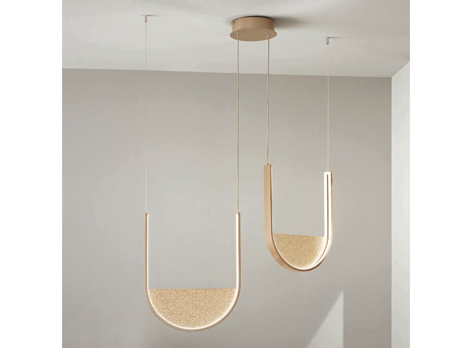 Chandelier with 2 LEDs with Removable Insert in Granulated Glass - Catalpa Viadurini