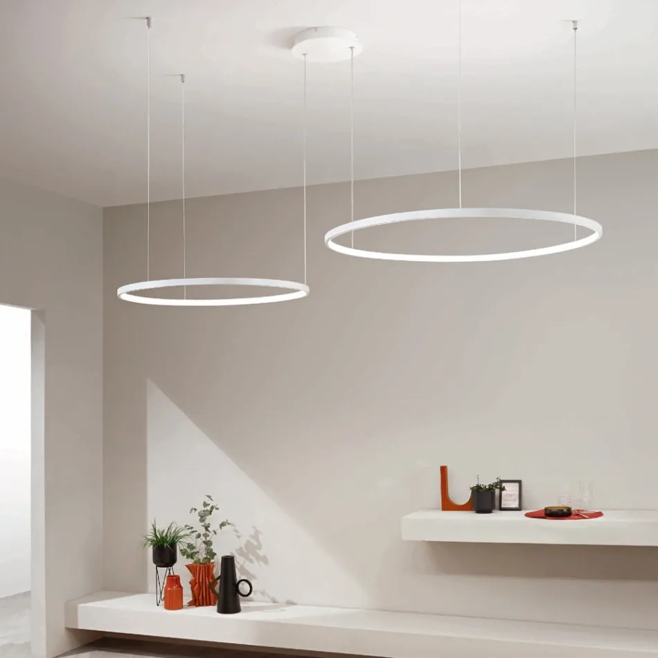 Chandelier with 2 or 3 Horizontal Roronde LED Lights in Painted Metal - Mulberry Viadurini