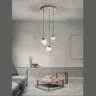 Chandelier with 3 Lights in Blown Glass in the Shape of a Sphere Made in Italy - Prilla Viadurini