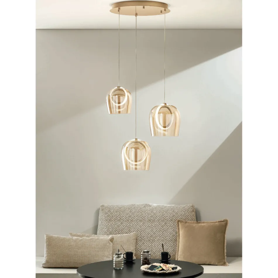 Chandelier with 3 LED Lights in Painted Metal and Optional Glass - Cedar Viadurini