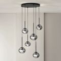 Chandelier with 6 LEDs in Black Painted Metal and Blown Glass - Ailanto
