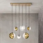 Chandelier with 6 Lights in Blown Glass in the Shape of a Sphere Made in Italy - Prilla Viadurini