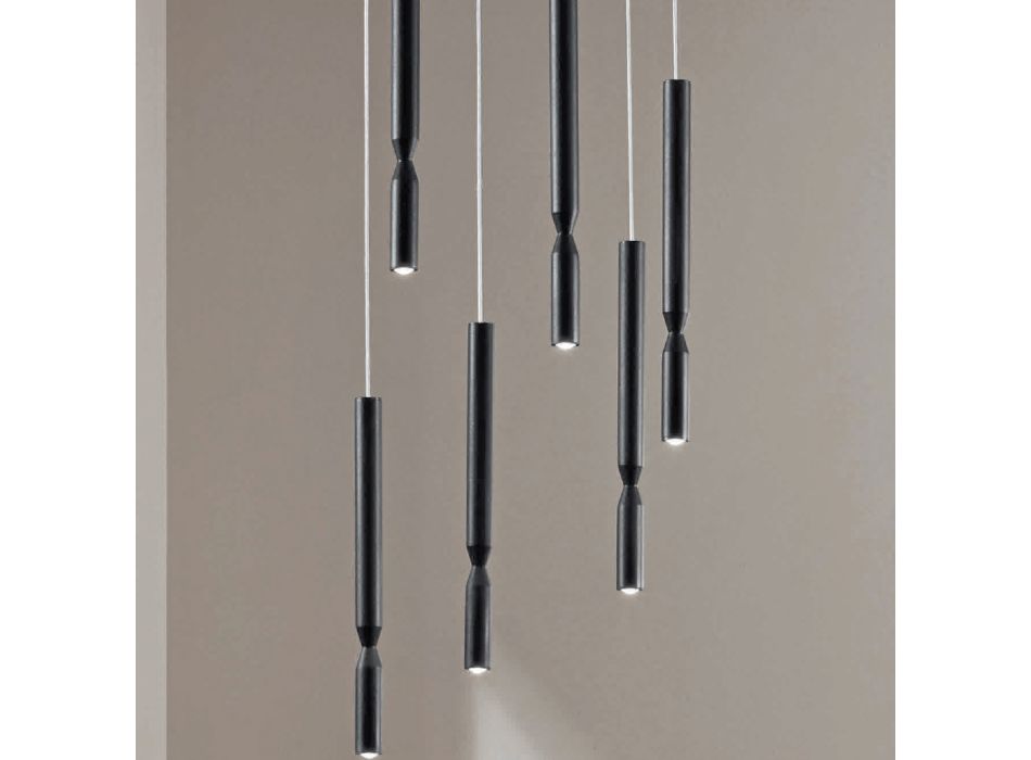 Chandelier with 6 LED Lights in Painted Metal and Adjustable Cables - Larch Viadurini