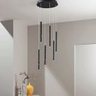 Chandelier with 6 LED Lights in Painted Metal and Adjustable Cables - Larch Viadurini