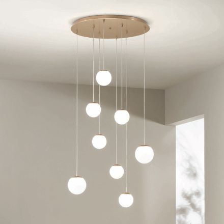 Chandelier with 8 LEDs Covered by Optional Colored Glass and Base in Metal - Beech Viadurini