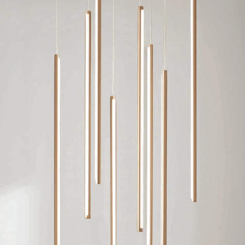 Chandelier with 8 LED Lights in Gold Painted Metal and Adjustable Cables - Orange Viadurini