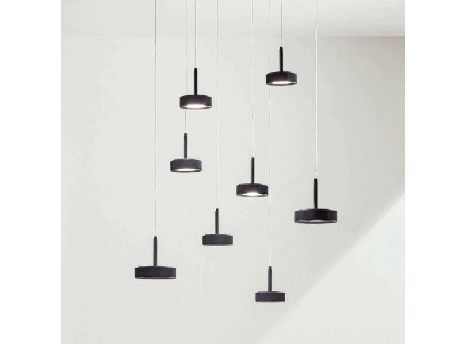 Chandelier with Round Base in Black Painted Metal and LED Light - Hornbeam Viadurini
