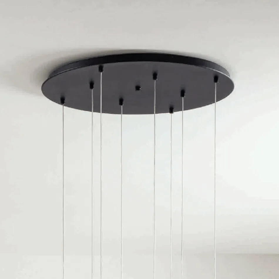 Chandelier with Round Base in Black Painted Metal and LED Light - Hornbeam Viadurini