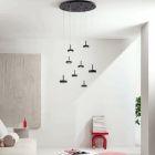 Chandelier with Round Base in Black Painted Metal and LED Light - Hornbeam Viadurini