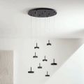 Chandelier with Round Base in Black Painted Metal and LED Light - Hornbeam