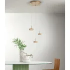 Chandelier with Round Base in Gold Painted Metal and LED Light - Hornbeam Viadurini