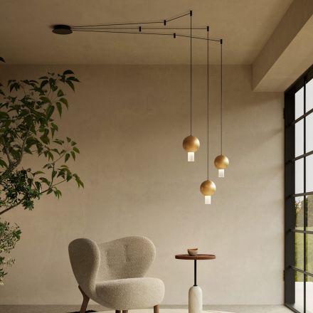 Chandelier with Canneté Glass Cylinders Made in Italy - Oris Viadurini