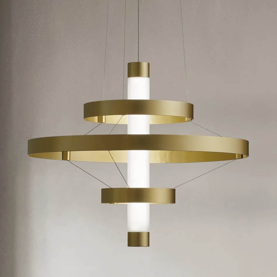 Chandelier with Glass Body and 3 Aluminum Circles - Clara Viadurini