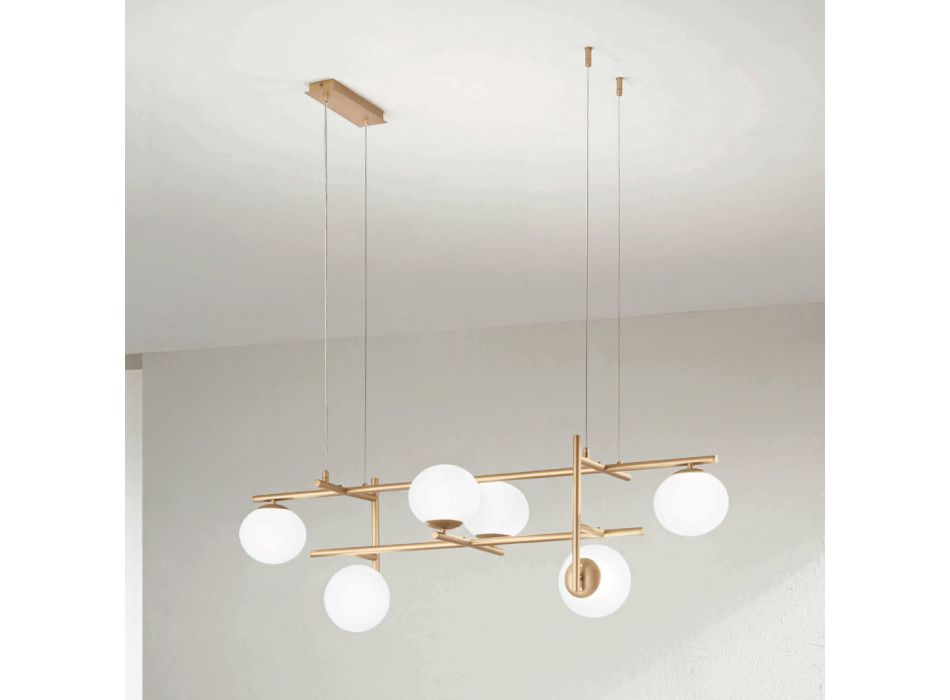Chandelier with LED in Gold Painted Metal and Blown Glass - Ailanto Viadurini