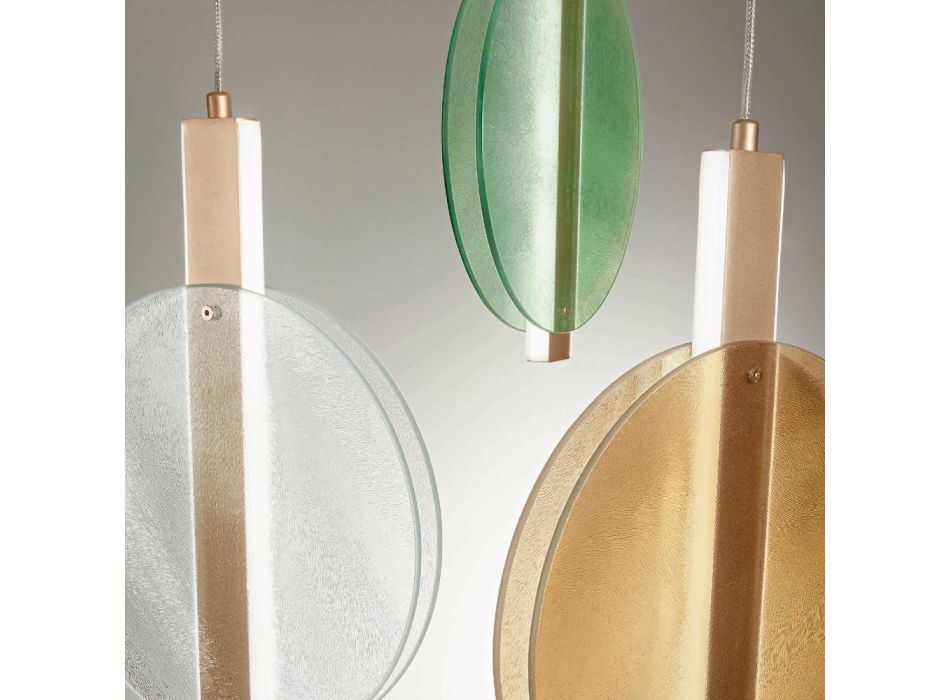 Chandelier with LED in Painted Metal and Textured Glass - Baobab Viadurini