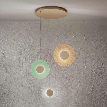 Chandelier with LED Light in Painted Metal and Colored Grit Glass - Albizia Viadurini