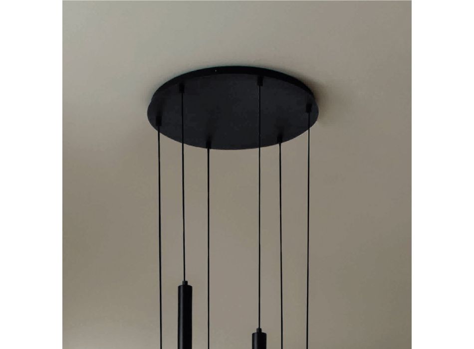 Chandelier with Black Painted Metal Frame and Adjustable Cables - Birch Viadurini