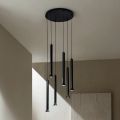 Chandelier with Black Painted Metal Frame and Adjustable Cables - Birch