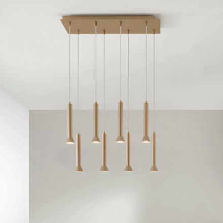 Chandelier with Gold Painted Metal Frame and Adjustable Cables - Birch Viadurini