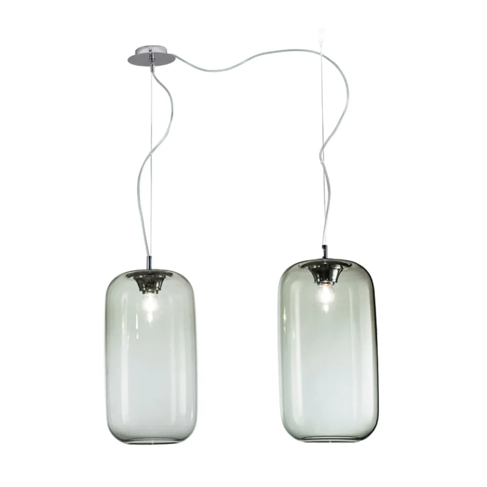 Decentralized Two-Light Chandelier in Handcrafted Glass Made in Italy - Soffio Viadurini