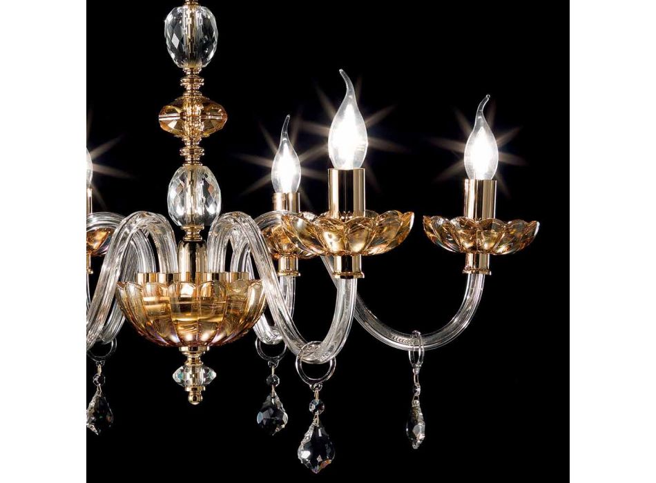 Classic chandelier with 6 lights in glass and crystal Belle