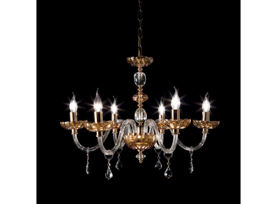 Classic chandelier with 6 lights in glass and crystal Belle