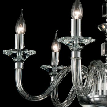 Design glass chandelier with 6 lights in glass and crystal Ivy, made in Italy