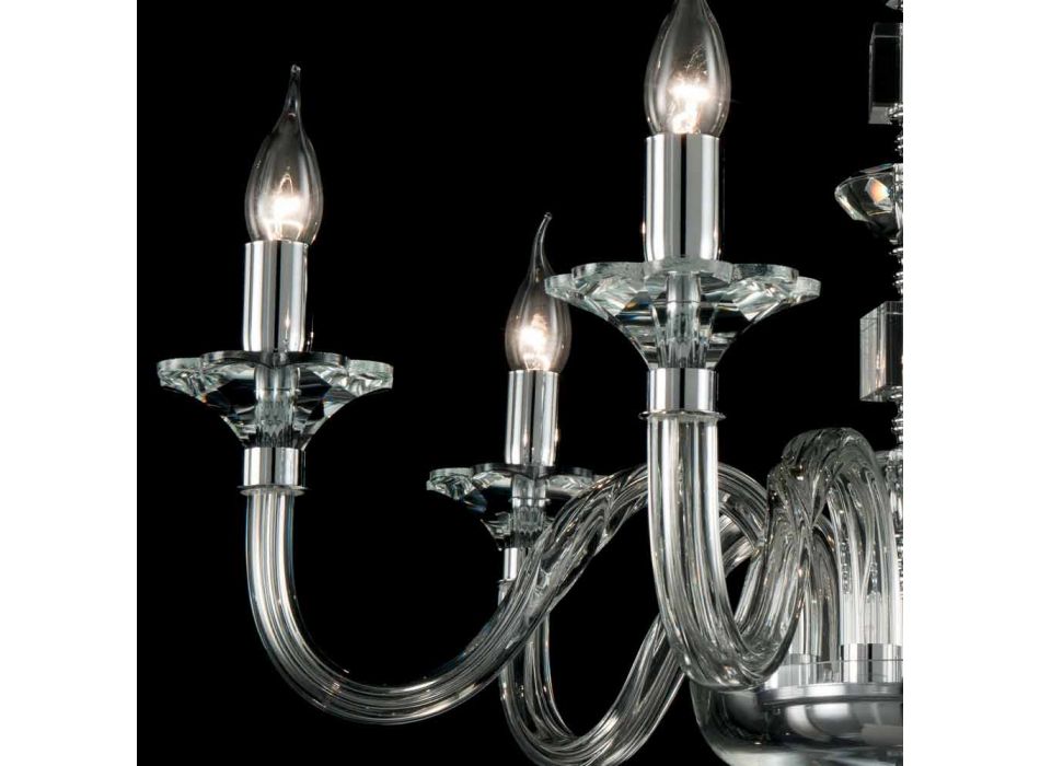 Design glass chandelier with 6 lights in glass and crystal Ivy, made in Italy