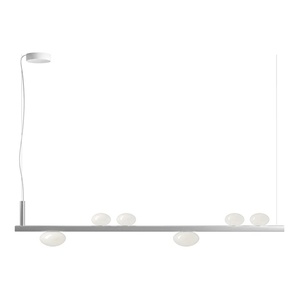 Aluminum Chandelier with White Blown Glass Light - Alma Viadurini