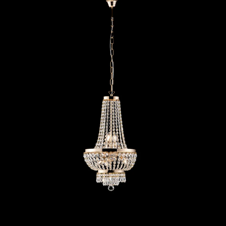 Iron and Gold Chandelier with Rhinestones Made in Italy for Interior Decorating - Austria Viadurini