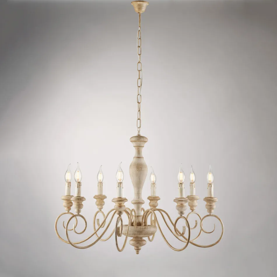Italian-Made Wood and Lacquered Iron Chandelier for Interior Decor - Tuscany Viadurini
