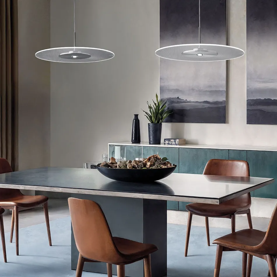 Metal Chandelier with Micro-Dotted Plexiglass Diffuser - Nora Viadurini