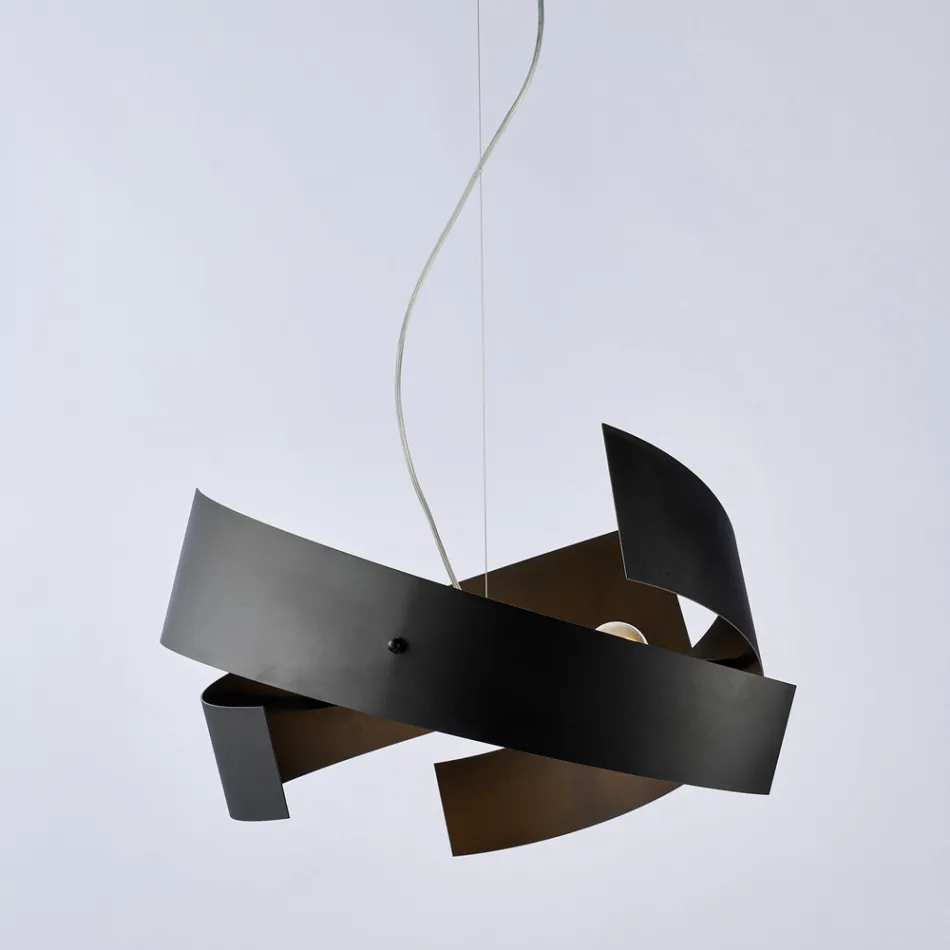 Asteroide: A black metal and glass chandelier for modern spaces. Viadurini