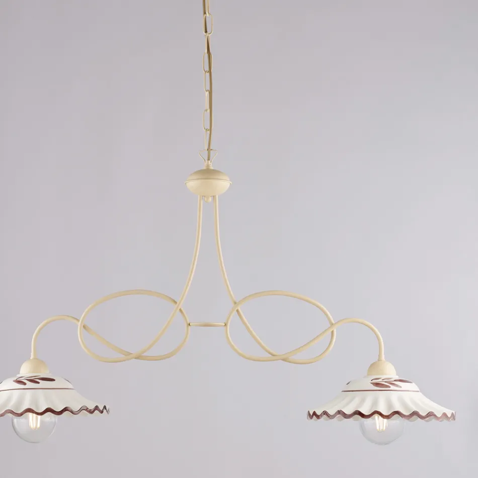 White Ceramic Metal Chandelier with 2 Lights for Indoor Use - Polaris Viadurini