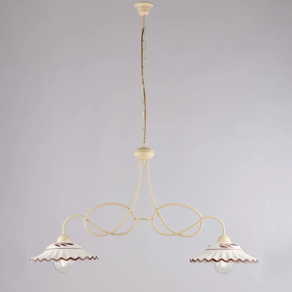 White Ceramic Metal Chandelier with 2 Lights for Indoor Use - Polaris Viadurini