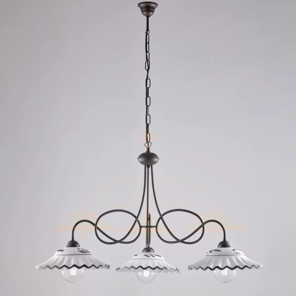 White Ceramic Metal Chandelier with 3 Lights for Indoor Use - Polaris Viadurini